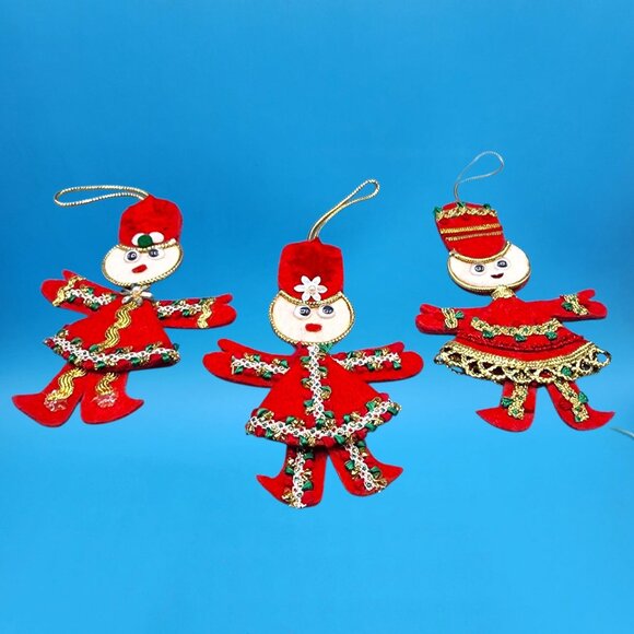 Vintage Red Felt Toy Soldier Ornaments w/ Googly Eyes & Gold Trim 1960s v5 - Picture 10 of 11